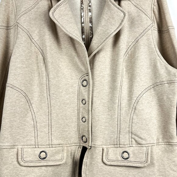 French Cuff Oatmeal Knit Blazer Jacket XL - Grommet Snap Stretch Cotton Spandex - Picture 3 of 13